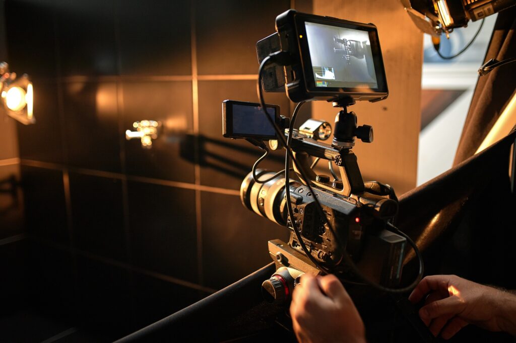 Behind the scenes of filming movies and video products, setting up equipment for shooting video and