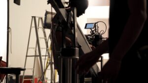 Behind the video shooting production team working